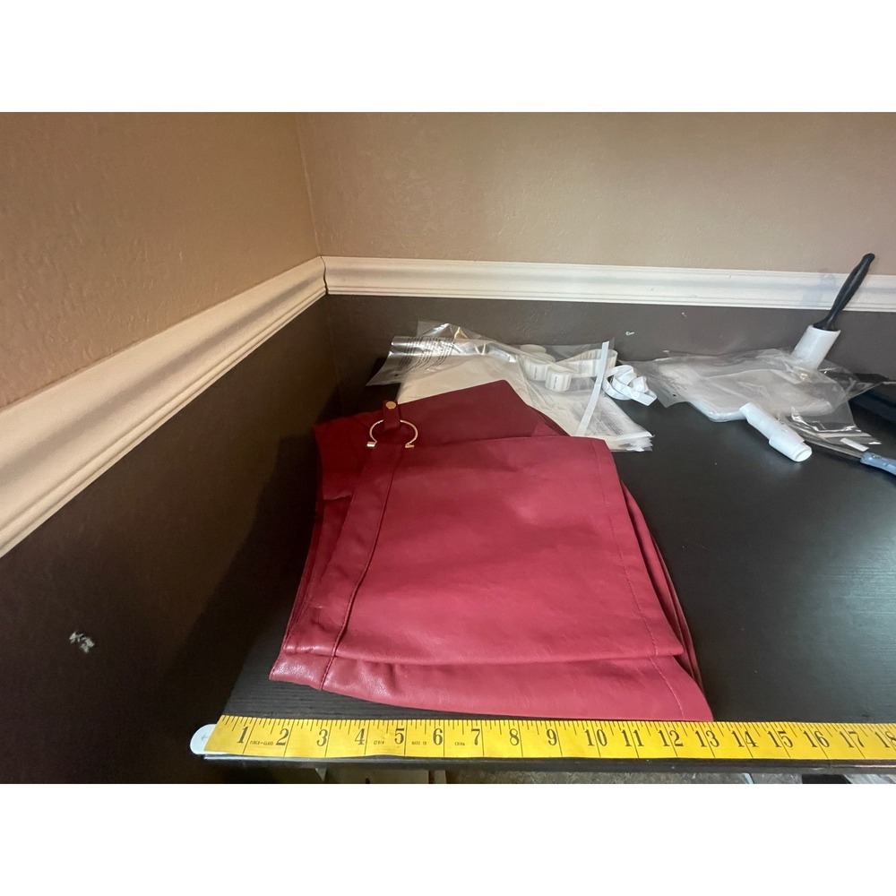 En Saison Wine Red Faux Leather Wrap Skort - Picture 6 of 8